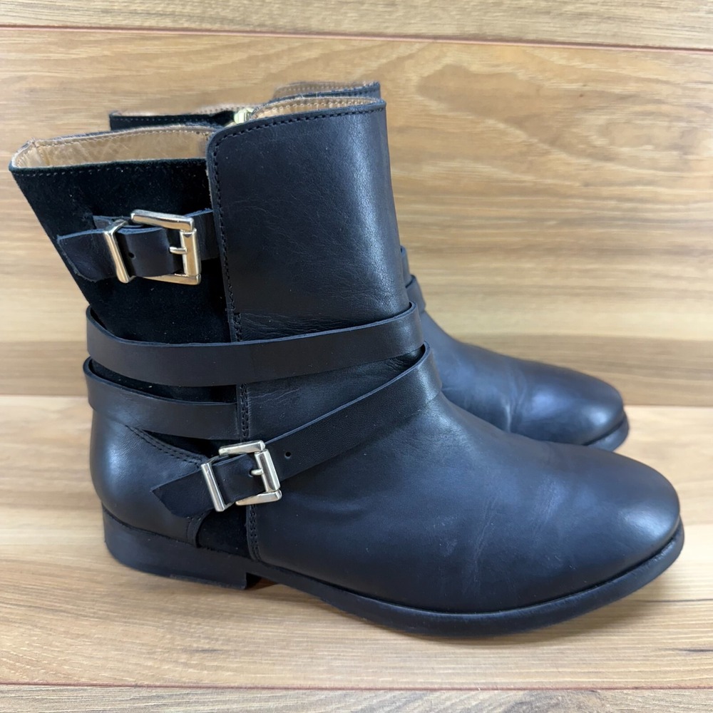 Sezane Womens Ankle Boots 6.5 EU 37 Black‎ Leather Ankle Slip On Equestrian Zip
